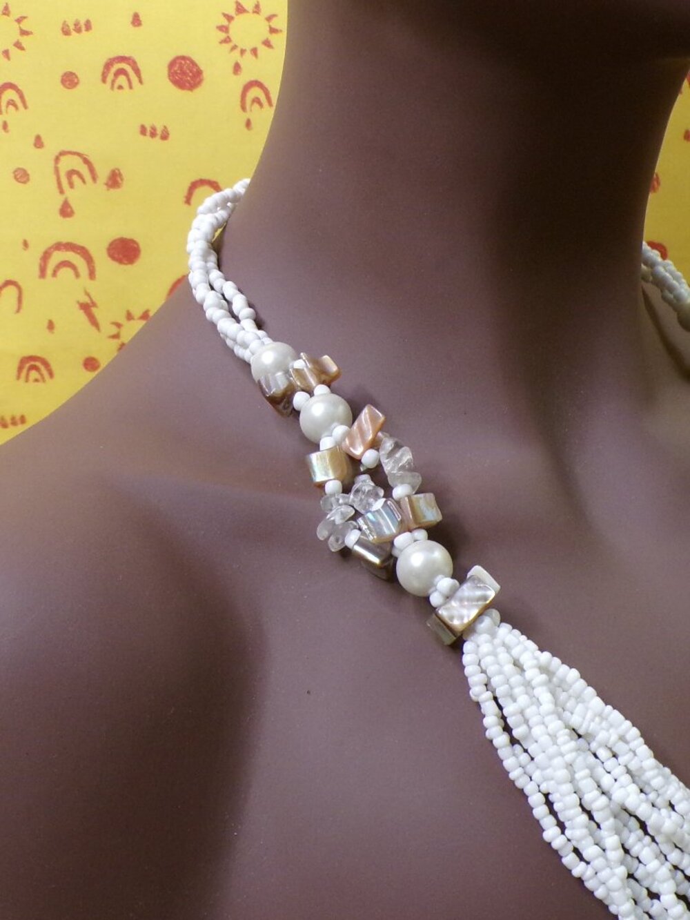 Multi Strand Beaded Necklace with Rear Button Clasp - Picture 5 of 11